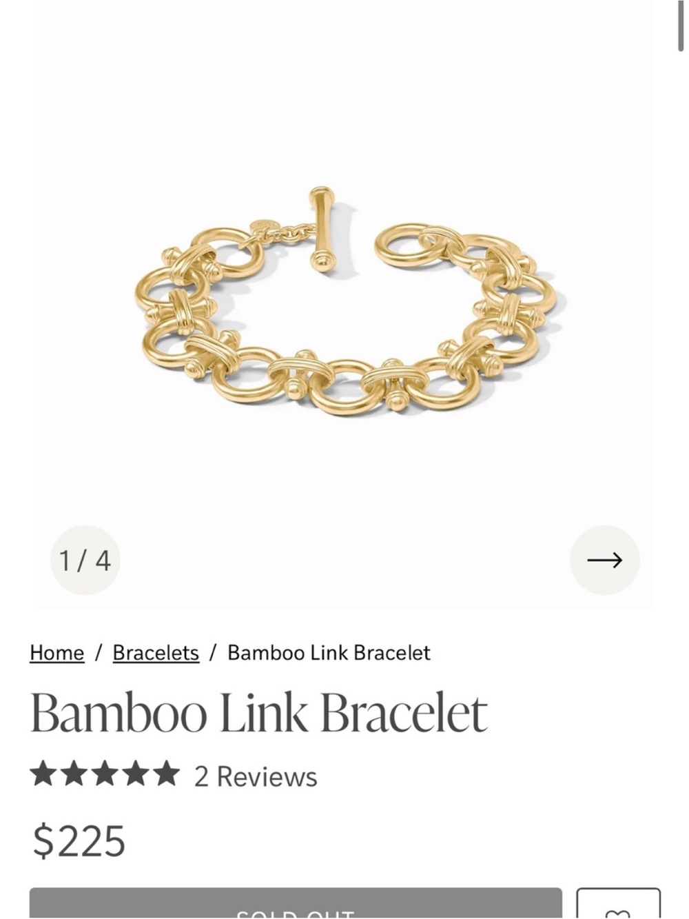 Julie Vos Gold Bamboo-Link Toggle Bracelet